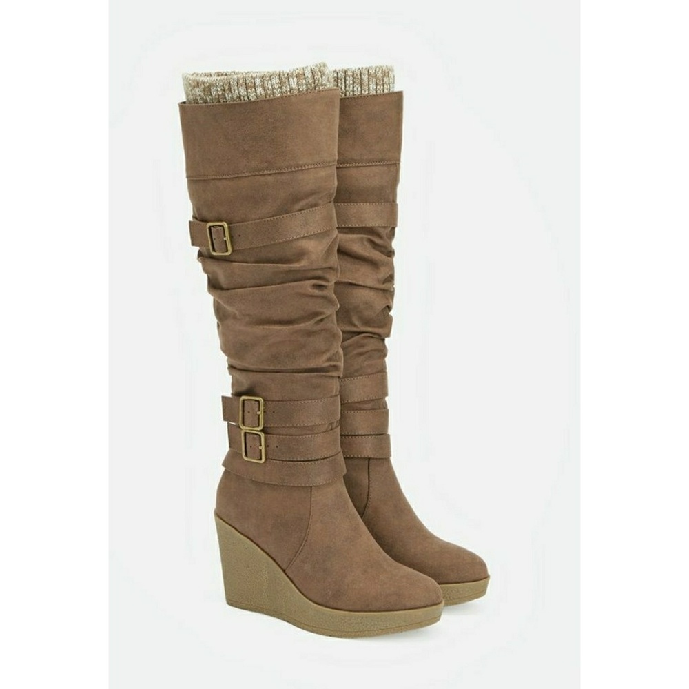 Knee High Taupe Wedge Size 11 Wide Width
